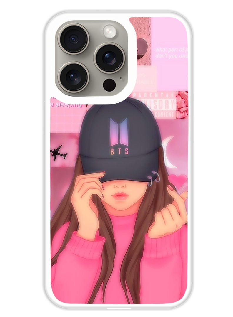 Theodor Protective Case Cover For APPLE IPHONE 15 Pro Girl BTS Cap Snap (White Bumper) - Image 1