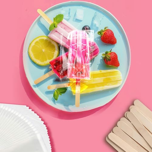Miaowoof 200PCS Popsicle Sticks and 200PCS Bags, Ice Pop Sticks and Bags For Ice Cream, Self-adhesive Clear Popsicle Wrappers and Sticks - Image 3