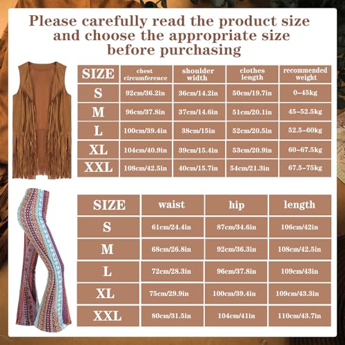 Leumoi 5 Pcs 60s 70s Costume for Women Disco Outfits Hippie Accessories Fringe Vest Boho Flared Pants Set for Halloween(Medium,Retro) - Image 3