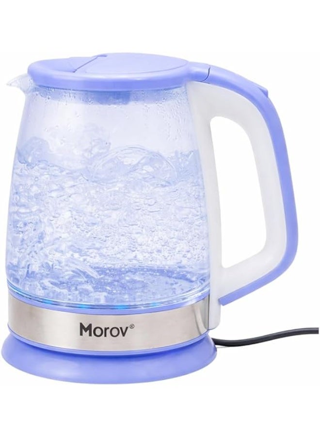 موروفان غلاية مياه كهربائية زجاج مضيء من Morov بقوة 1500 وات - سعة ضخمة 2.2 لتر مع إضاءة LED زرقاء - غلاية زجاجية صحية مقاومة للحرارة مع خاصية الفصل التلقائي وتصميم عصري فخم. (سماوى) - Image 1