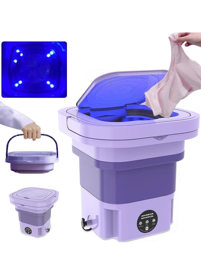 DUNISO Portable Foldable Washing Machine, 8L High Capacity Mini Washer with 3 Modes Deep Cleaning Half Automatic Washt, UV Washing Machine with Soft Spin Dry for Socks, Baby Clothes, Towels ，Purple  - Image 1