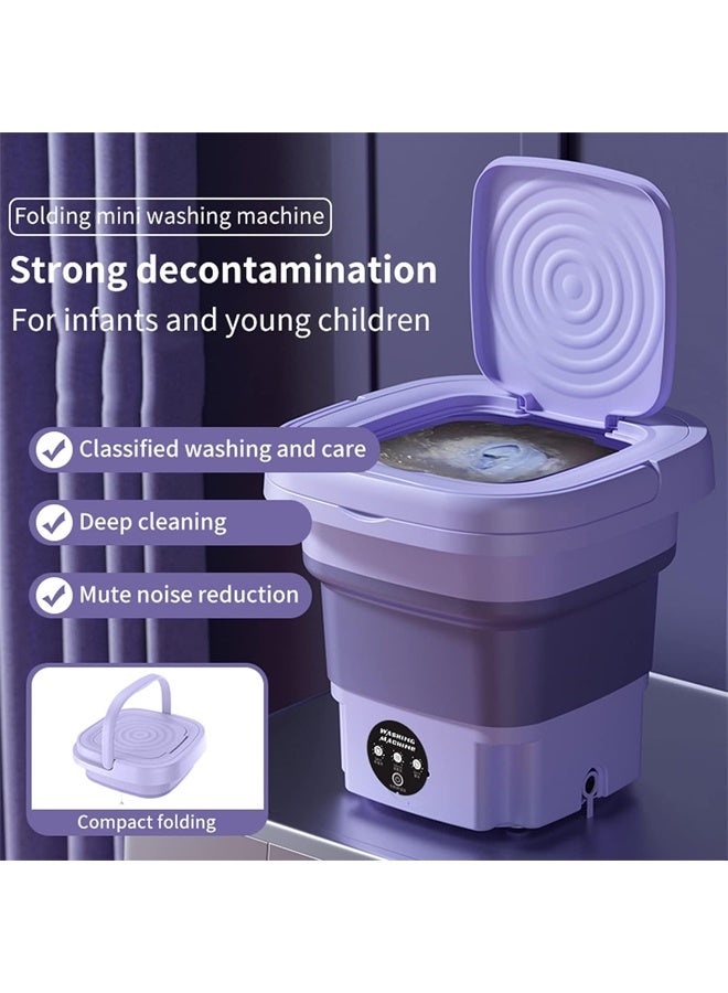 DUNISO Portable Foldable Washing Machine, 8L High Capacity Mini Washer with 3 Modes Deep Cleaning Half Automatic Washt, UV Washing Machine with Soft Spin Dry for Socks, Baby Clothes, Towels ，Purple  - Image 2