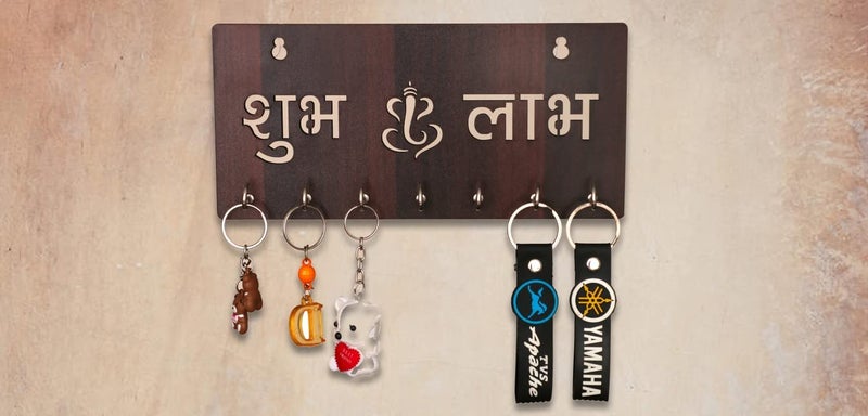 Kishori Creations Wall Decorative Wooden Key Holder for Home and Office Decor Key Stand for Keys Key Holder with Mobile Stand and Storage Box SUBH LABH  - Image 3