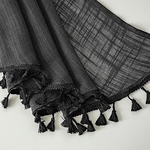 BD BEDA HOME Beda Home Tassel Linen Textured Swag Curtain Valance for Farmhouses’ Kitchen; Light Filtering Rustic Short Swag Topper for Small Windows Bedroom Privacy Added Rod Pocket Design (36W x 36L, Black) - Image 4