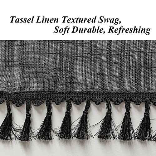 BD BEDA HOME Beda Home Tassel Linen Textured Swag Curtain Valance for Farmhouses’ Kitchen; Light Filtering Rustic Short Swag Topper for Small Windows Bedroom Privacy Added Rod Pocket Design (36W x 36L, Black) - Image 3