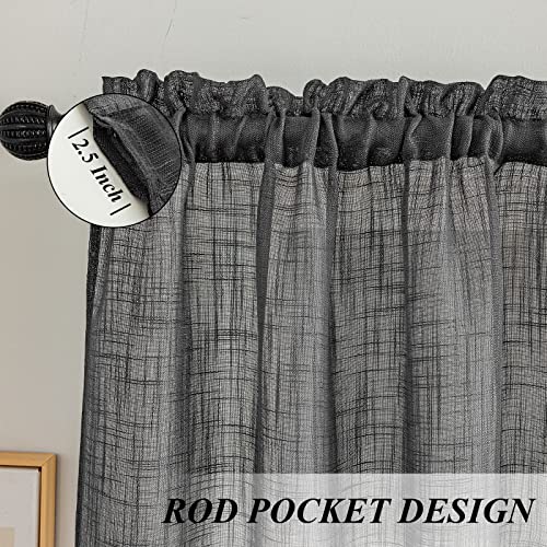 BD BEDA HOME Beda Home Tassel Linen Textured Swag Curtain Valance for Farmhouses’ Kitchen; Light Filtering Rustic Short Swag Topper for Small Windows Bedroom Privacy Added Rod Pocket Design (36W x 36L, Black) - Image 2
