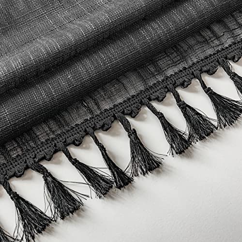 BD BEDA HOME Beda Home Tassel Linen Textured Swag Curtain Valance for Farmhouses’ Kitchen; Light Filtering Rustic Short Swag Topper for Small Windows Bedroom Privacy Added Rod Pocket Design (36W x 36L, Black) - Image 5