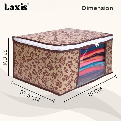 LAXIS® Saree Covers With Zip Non-Woven Printed Saree Cover/Saree Organizer For Wardrobe/Cloth Storage With Transparent Window/Saree Bags Storage/Clothes Organizer (Brown- Pack of 6) - Image 2