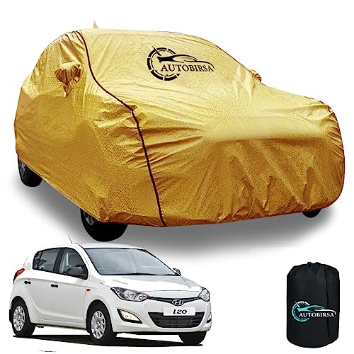 AUTOBIRSA Waterproof Car Body Cover for Hyundai I20 Old with Mirror and Antenna Pocket and Soft Cotton Lining (4 Side Elastic Triple Stitched & Metallic Golden with Black Piping Style) - Image 1
