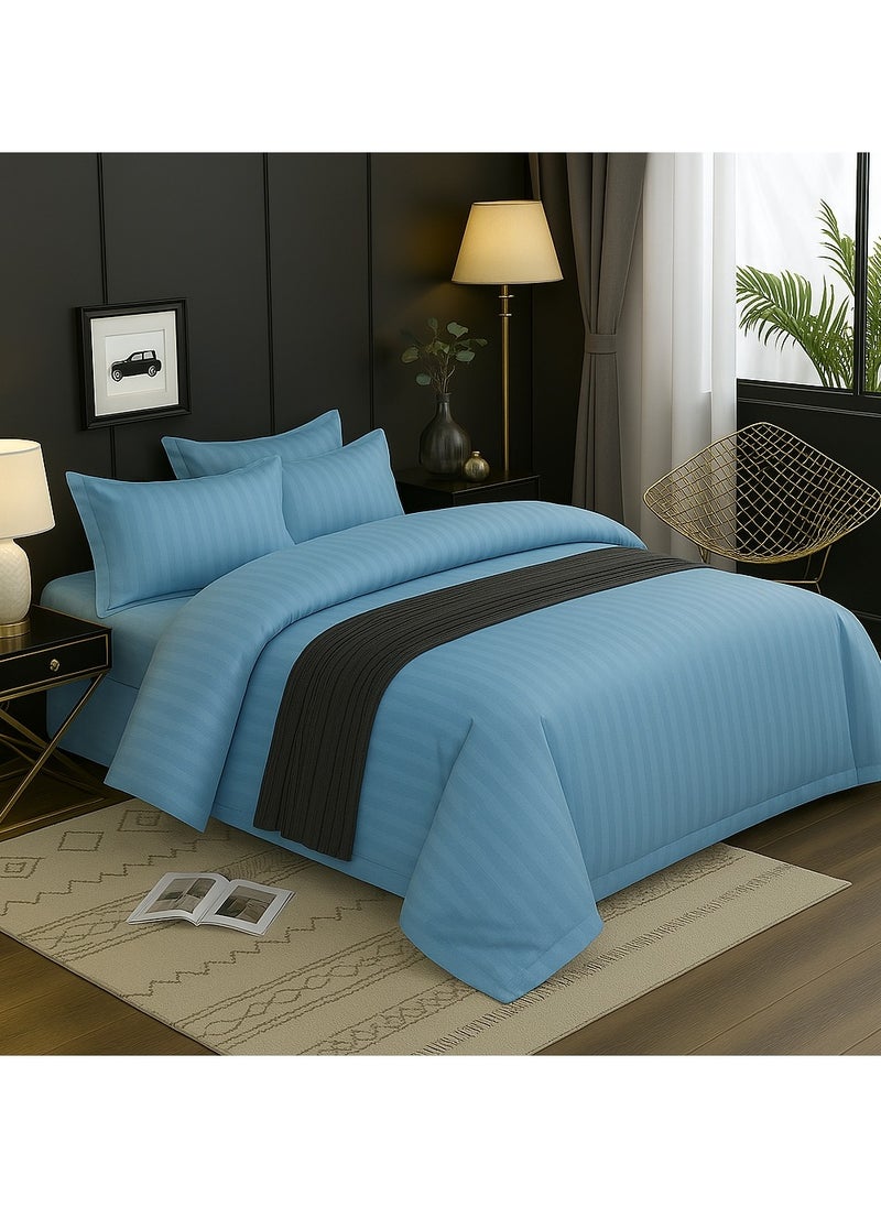 MAXQON 6-Piece Duvet Cover Set – Includes 1 Duvet Cover, 1 Fitted Sheet & 4 Pillowcases – King/Queen/Single Sizes, Color Sky blue  - Image 3