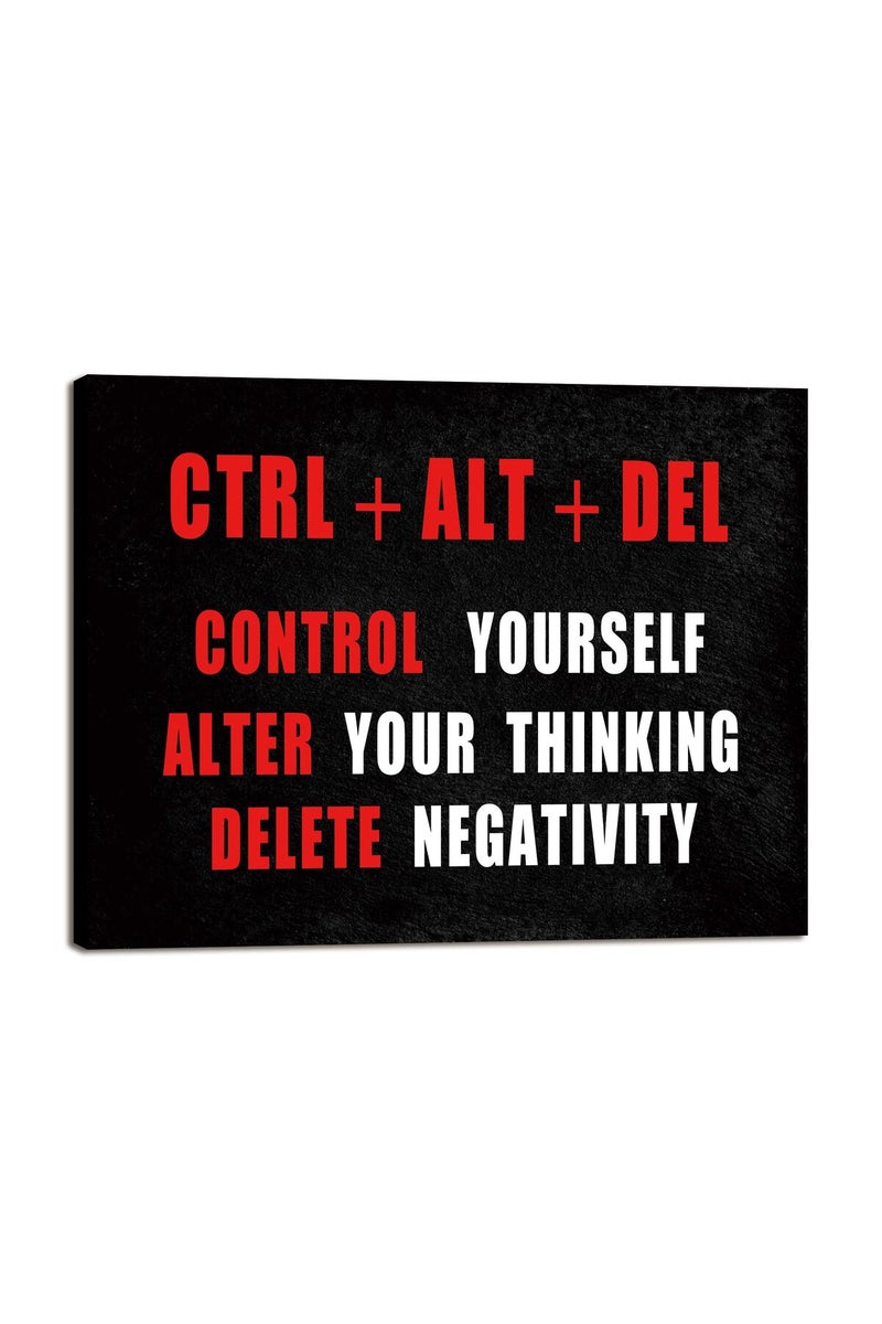 Pyradecor Black Red and White Motivational CTRL+ALT+DEL Classroom Positive Quotes Inspirational Poster Canvas Prints Wall Art for Office Living Room Home Decorations - Image 1