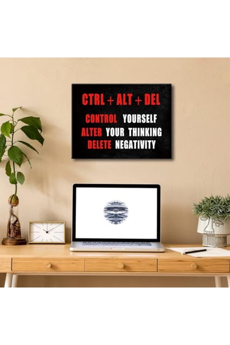 Pyradecor Black Red and White Motivational CTRL+ALT+DEL Classroom Positive Quotes Inspirational Poster Canvas Prints Wall Art for Office Living Room Home Decorations - Image 4