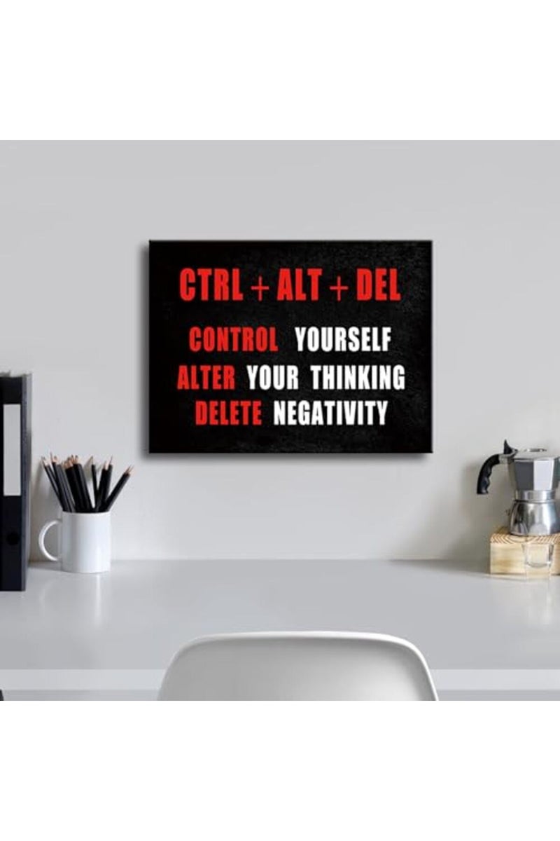 Pyradecor Black Red and White Motivational CTRL+ALT+DEL Classroom Positive Quotes Inspirational Poster Canvas Prints Wall Art for Office Living Room Home Decorations - Image 3