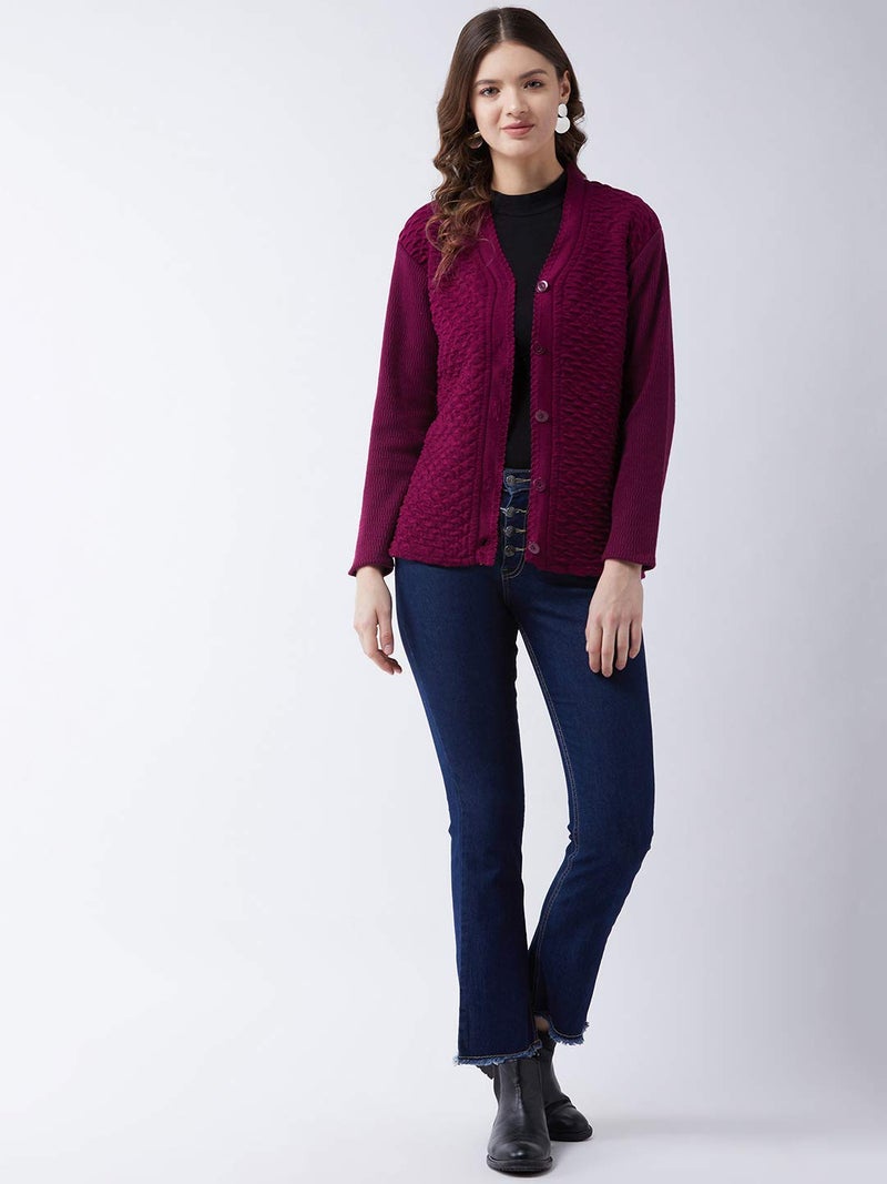 Pivl Self Design V Neck Casual Women Sweater/Cardigan for Winter (Mauve, Medium) - Image 2