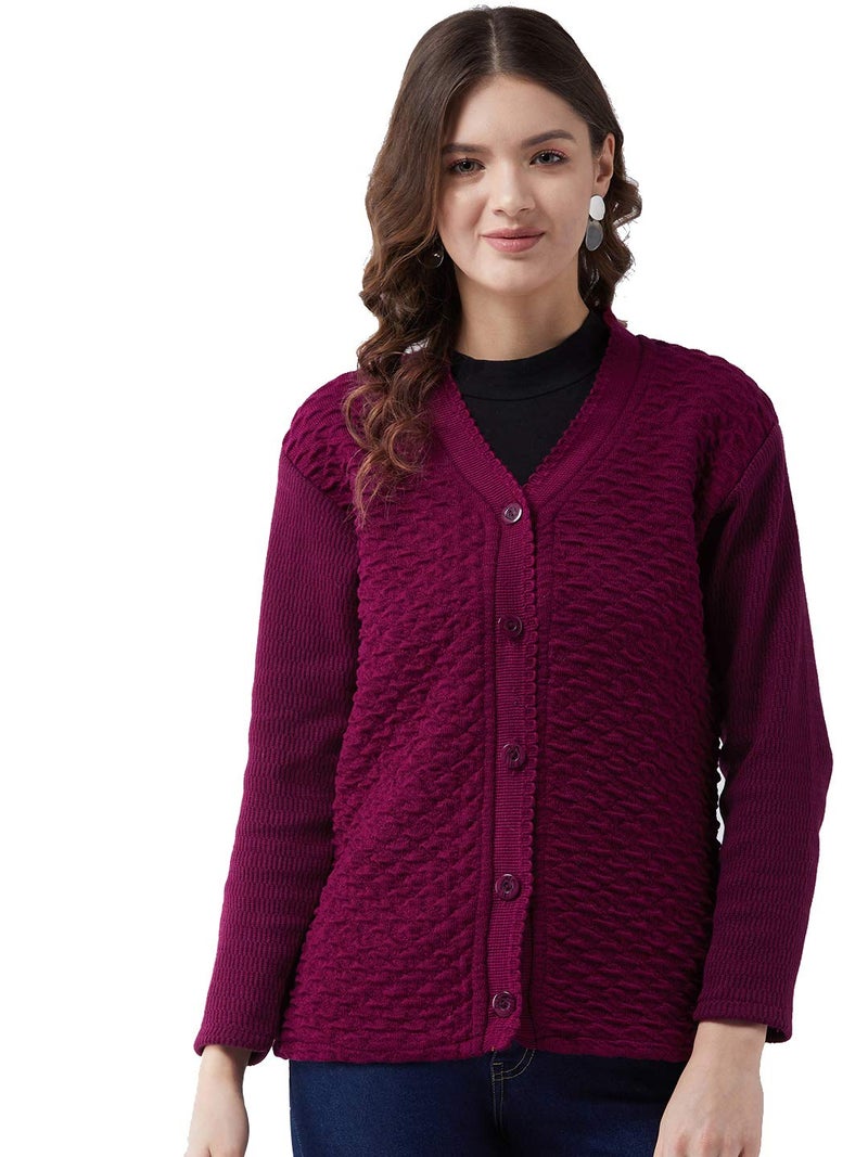 Pivl Self Design V Neck Casual Women Sweater/Cardigan for Winter (Mauve, Medium) - Image 1