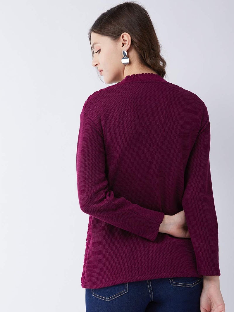 Pivl Self Design V Neck Casual Women Sweater/Cardigan for Winter (Mauve, Medium) - Image 5
