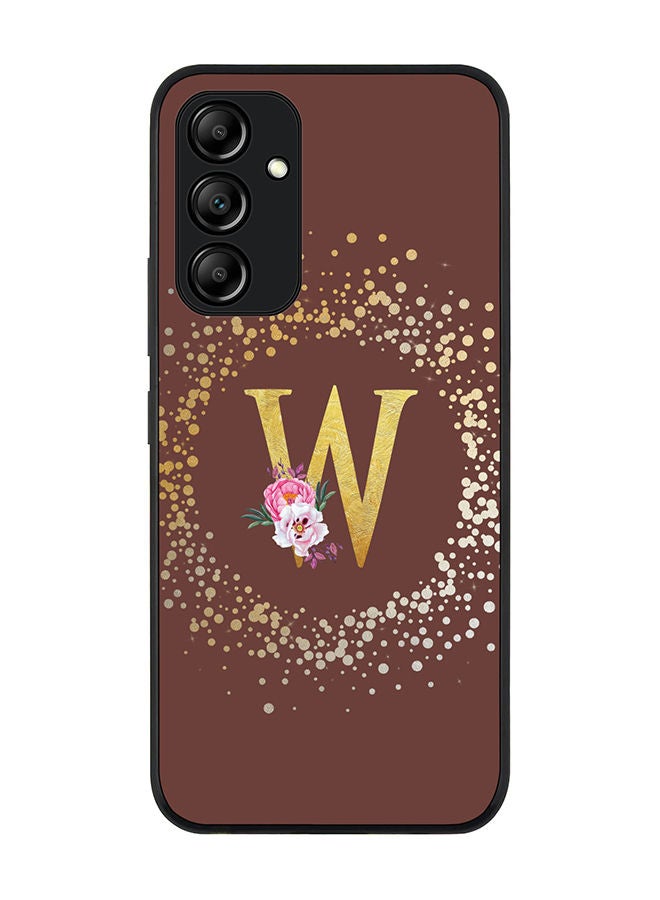 Stylizedd Rugged Black edge case for Samsung Galaxy A34 5G Slim fit Soft Case Flexible Rubber Edges Anti Drop TPU Gel Thin Cover - Custom Monogram Initial Letter Floral Pattern Alphabet - W (Brown) - Image 1