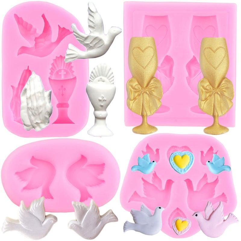 ZiXiang Communion Silicone Wine Glass Goblet Fondant Molds  Dove Bird  Praying Hand Molds For Cake Decorating Cupcake Toppers Chocolate  Gum Paste Set Of 4