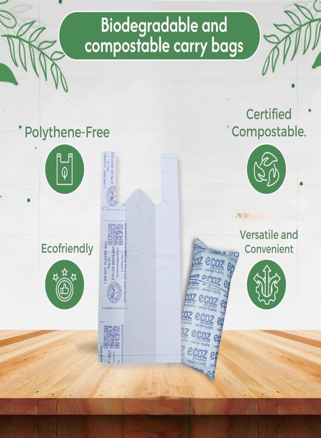 ECOZ Compostable & Biodegradable Carry Bags | Eco-Friendly Plastic-Free Shopping Bag for Grocery, Food, Retail & Vegetables | 11x14 Inch | Approx Pack of 115| Load 2kg Capacity | for Supermarket - Image 2