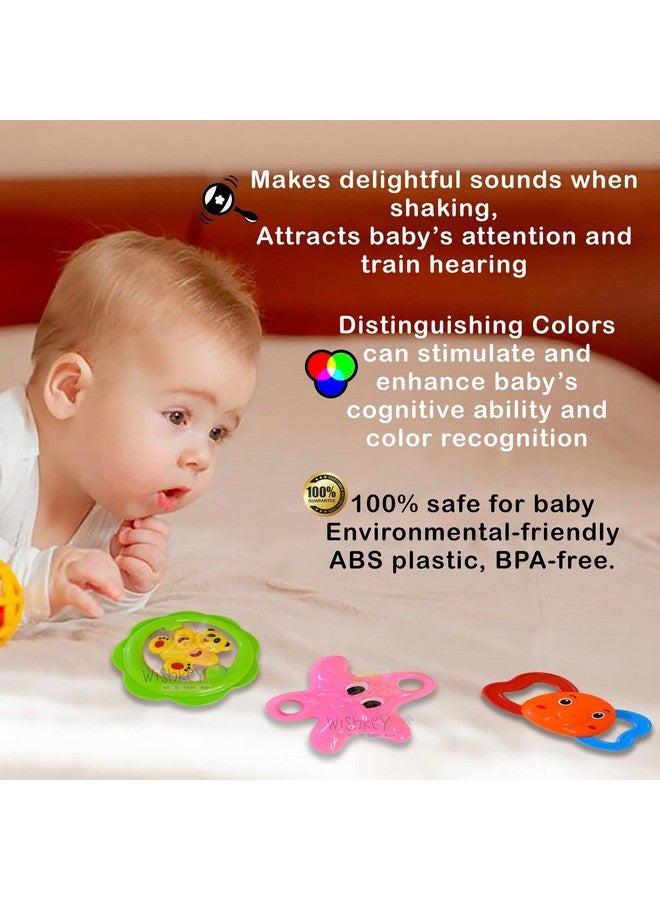 WISHKEY BPA Free Rattles and Teether Toys for Baby, Plastic Soft Soothing Teather Toy for Newborn Babies, Colorful Attractive Non-Toxic Rattle Set for Infants (Pack of 3, Multicolor) - Image 3