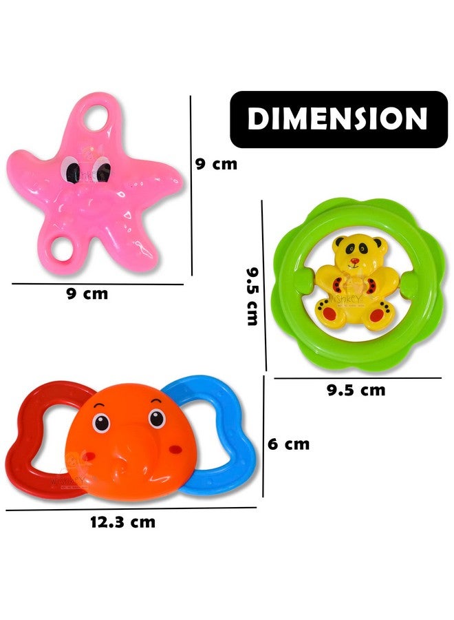 WISHKEY BPA Free Rattles and Teether Toys for Baby, Plastic Soft Soothing Teather Toy for Newborn Babies, Colorful Attractive Non-Toxic Rattle Set for Infants (Pack of 3, Multicolor) - Image 1