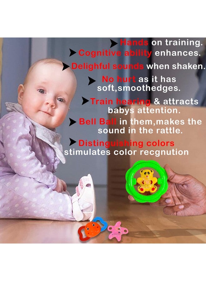 WISHKEY BPA Free Rattles and Teether Toys for Baby, Plastic Soft Soothing Teather Toy for Newborn Babies, Colorful Attractive Non-Toxic Rattle Set for Infants (Pack of 3, Multicolor) - Image 2