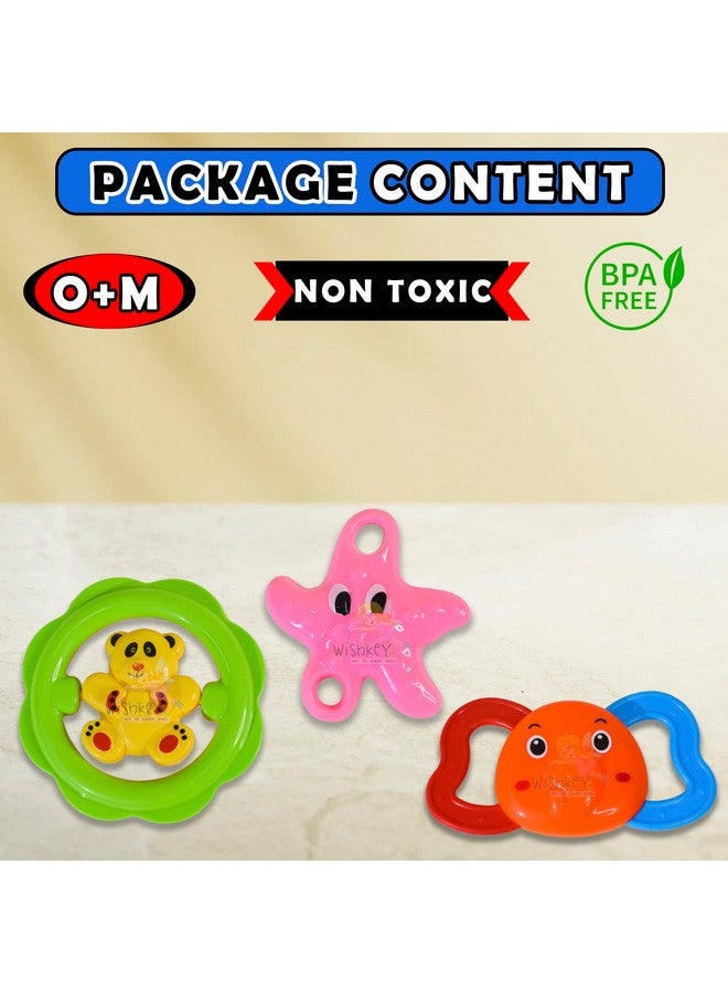 WISHKEY BPA Free Rattles and Teether Toys for Baby, Plastic Soft Soothing Teather Toy for Newborn Babies, Colorful Attractive Non-Toxic Rattle Set for Infants (Pack of 3, Multicolor) - Image 4