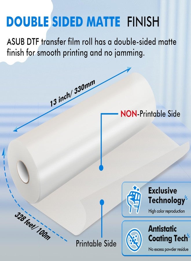 A-SUB DTF Transfer Film Roll, 13" X 328ft DTF Film for Sublimation or DTF Inkjet Printer, Direct to Film PET Transfer Paper for T Shirts and All Fabrics (Double Sided Matte) - Image 2