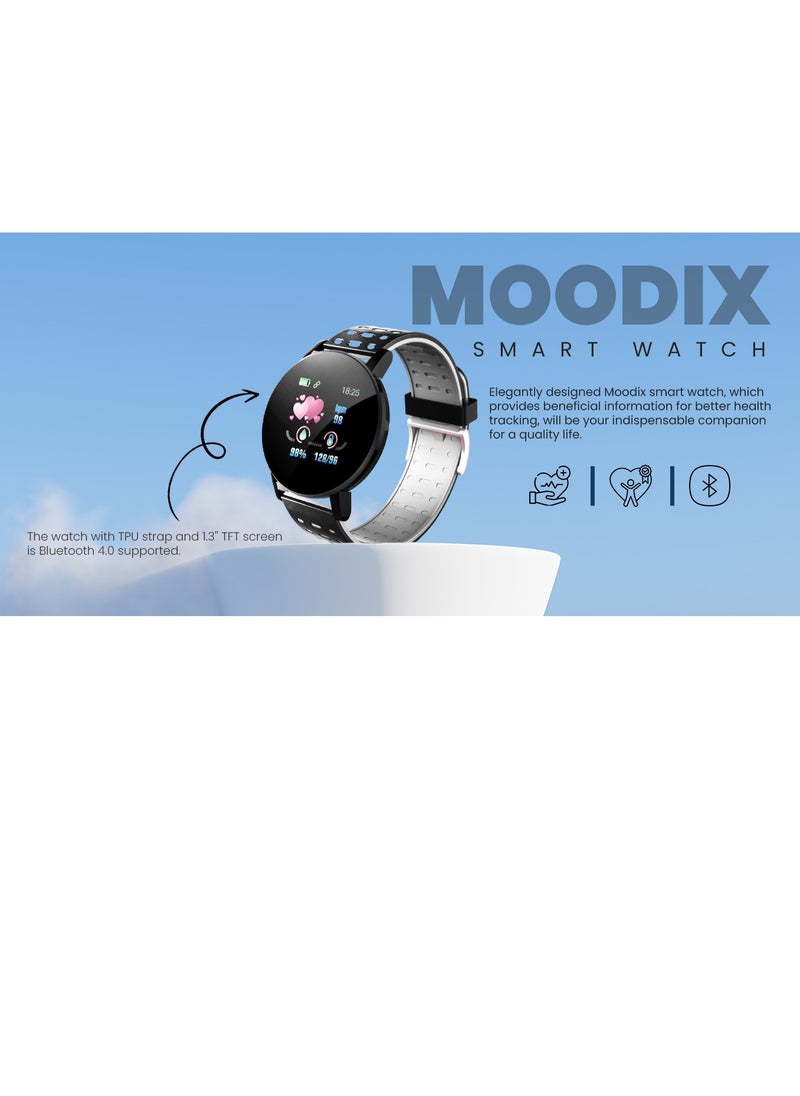 moodix - MOODIX WE23K18B Smart Watch - Health and Fitness Tracker, iPhone and Android Compatible, Black-Grey - Image 1