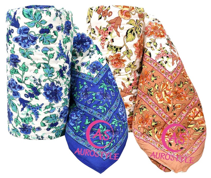 AUROSTYLE 400 TC Pure Cotton Jaipuri Light Weight Traditional Rajasthani Print Quilt/Razai/Rajai (Single Bed Combo Set of 2-10) - Image 2