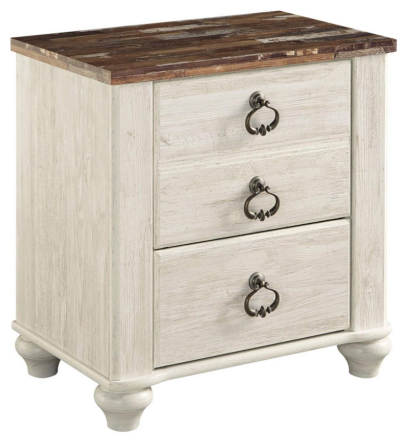 Signature Design by Ashley Willowton Farmhouse 2 Drawer Nightstand with USB Charging Ports 2567 Tall Whitewash