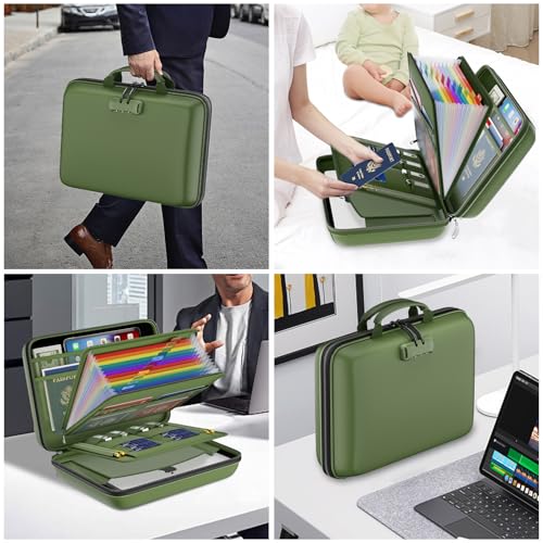 DocSafe Fireproof File Organizer with Lock, Hard-Shell Case Fireproof Document Box with 13 Pocket Accordion File Folder, Portable Home Office Travel Safe Storage for Important Documents Laptop Green - Image 5