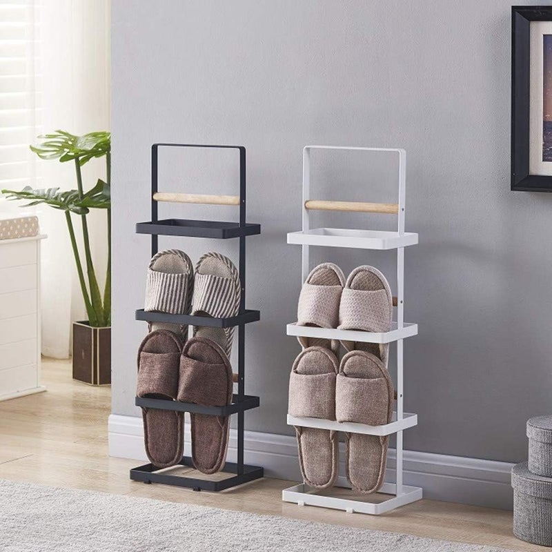 Generic ARHAT Organizers Tall Shoe Rack | Shoe Stand for Home and Office | Stylish Space Saving Portable Shoe Storage | Entryway Chappal Stand | Iron (Powder Coated) & Wood Stand (Black) - Image 4