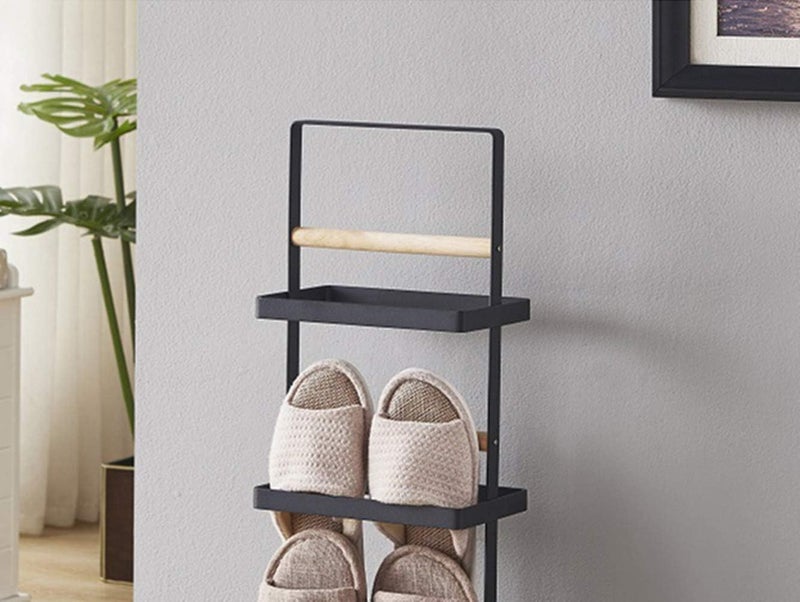 Generic ARHAT Organizers Tall Shoe Rack | Shoe Stand for Home and Office | Stylish Space Saving Portable Shoe Storage | Entryway Chappal Stand | Iron (Powder Coated) & Wood Stand (Black) - Image 2