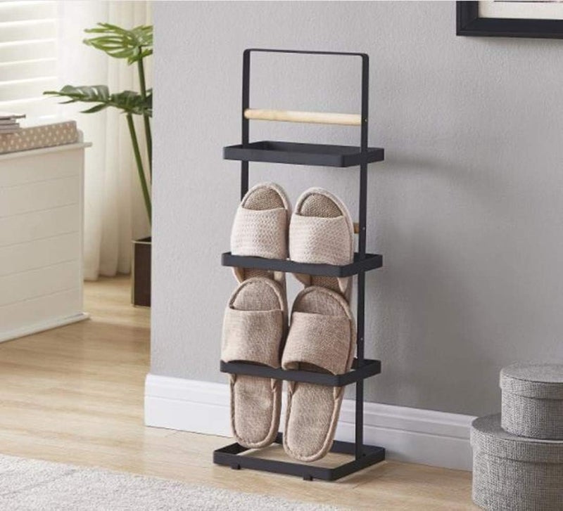 Generic ARHAT Organizers Tall Shoe Rack | Shoe Stand for Home and Office | Stylish Space Saving Portable Shoe Storage | Entryway Chappal Stand | Iron (Powder Coated) & Wood Stand (Black) - Image 1