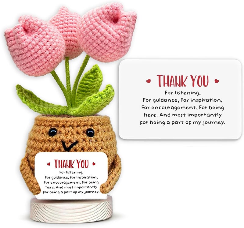 HYRAINBOW Handmade Positive Heart Flower Crochet - Thank You for Listening - Knitted Decor,Thank You, Appreciation, Positive Gift for Women, Teacher, Mom, Coworker - Christmas, Birthday Gift (Tulip Flower) - Image 1
