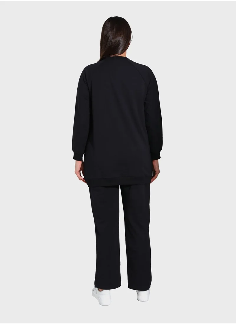 Alia by modanisa Crew Neck Sweatshirt & Pants Set