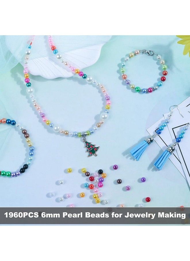 anezus 1960Pcs Beads 6Mm 28 Colors Multicolor Loose Pearls For Crafts With Holes For Jewelry Making Small Filler Beads For Crafting Bracelet Necklace Earrings  - Image 5