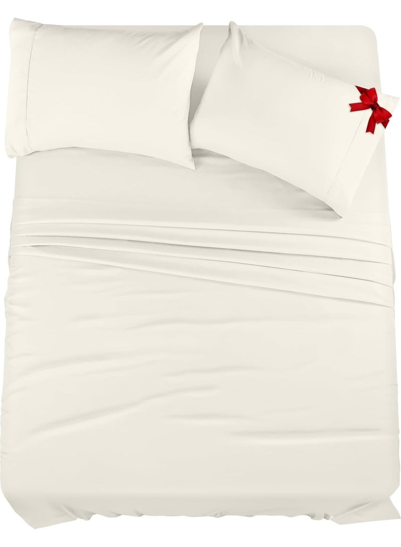 Utopia Bedding Queen Sheet Set â€“ 4 Piece Bed Sheets for Queen Size Bed, Soft and Breathable Microfiber, Includes 1 Fitted Sheet, 1 Flat Sheet and 2 Pillowcases (Ivory) - Image 1