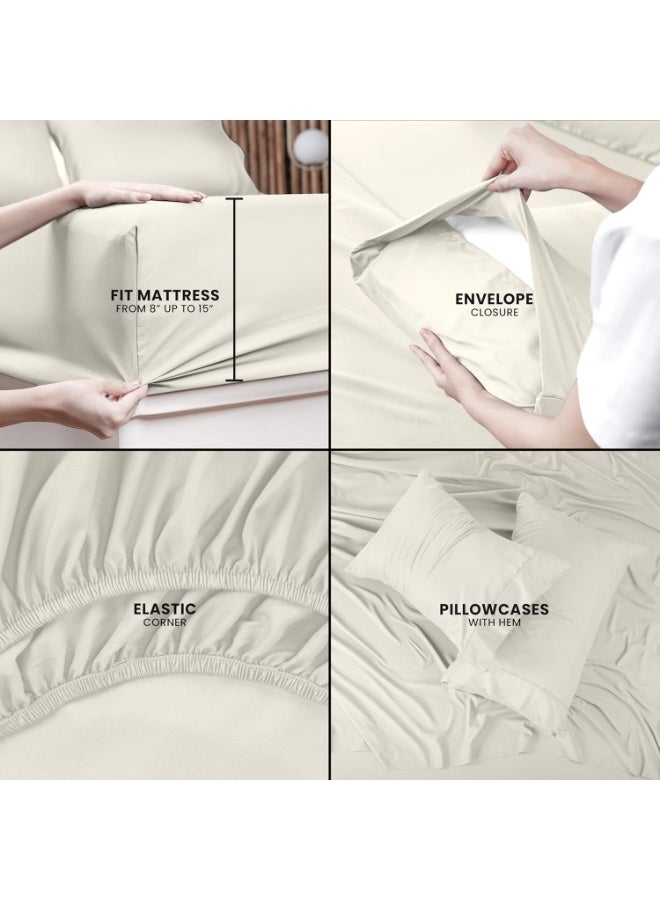 Utopia Bedding Queen Sheet Set â€“ 4 Piece Bed Sheets for Queen Size Bed, Soft and Breathable Microfiber, Includes 1 Fitted Sheet, 1 Flat Sheet and 2 Pillowcases (Ivory) - Image 4