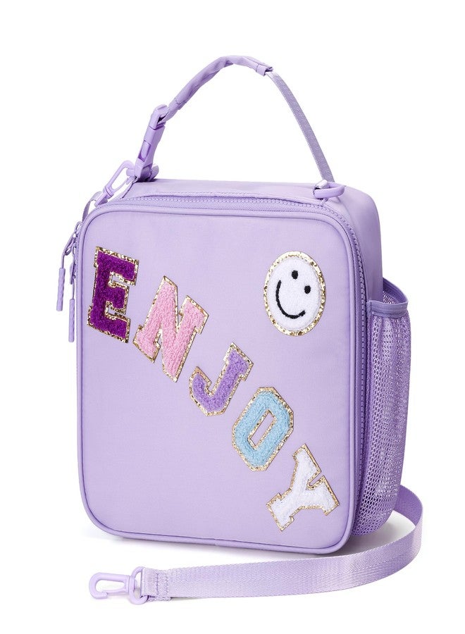 CLOUDWINGS Insulated Lunch Bag With Adjustable Shoulder Strap, Girl Reusable Leak-proof Lunch Box for Kid Teen Women, Preppy LunchBag Tote for School Travel Picnic Office, Purple - Image 1