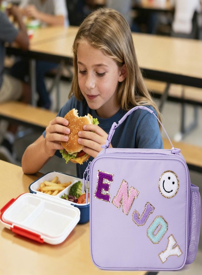 CLOUDWINGS Insulated Lunch Bag With Adjustable Shoulder Strap, Girl Reusable Leak-proof Lunch Box for Kid Teen Women, Preppy LunchBag Tote for School Travel Picnic Office, Purple - Image 2