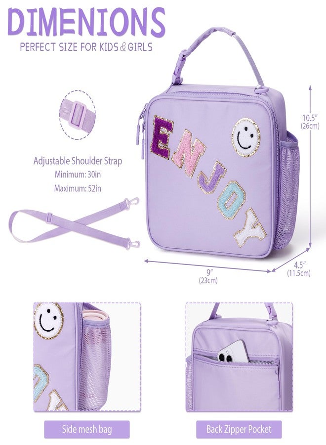 CLOUDWINGS Insulated Lunch Bag With Adjustable Shoulder Strap, Girl Reusable Leak-proof Lunch Box for Kid Teen Women, Preppy LunchBag Tote for School Travel Picnic Office, Purple - Image 3