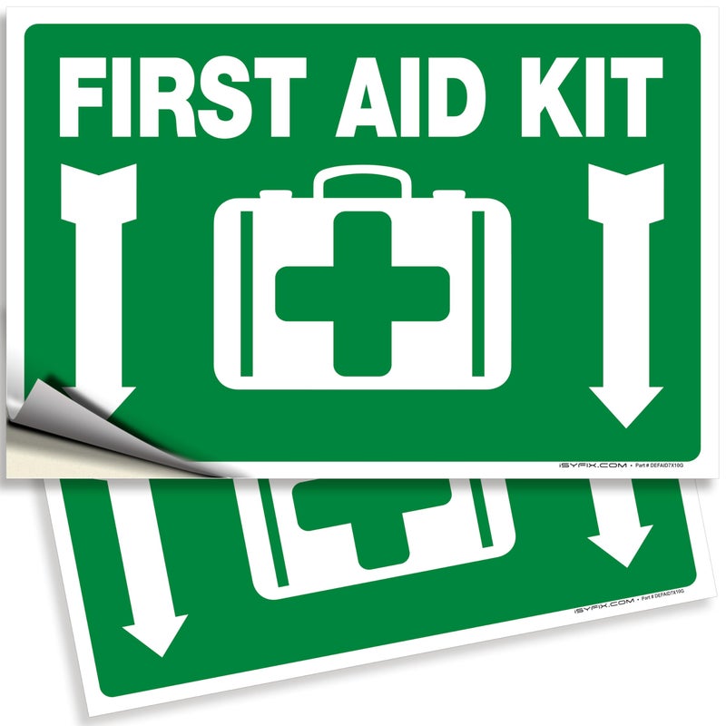 iSYFIX First Aid Kit Sticker Sign for Home, Schools & Business - 2 Pack 10x7 Inch - Premium Self-Adhesive Vinyl, Laminated for Ultimate UV, Weather, Scratch and Fade Resistance, Indoor & Outdoor - Image 1