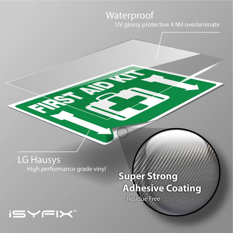 iSYFIX First Aid Kit Sticker Sign for Home, Schools & Business - 2 Pack 10x7 Inch - Premium Self-Adhesive Vinyl, Laminated for Ultimate UV, Weather, Scratch and Fade Resistance, Indoor & Outdoor - Image 3
