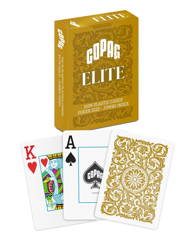 Copag Elite 100% Plastic Playing Cards, Poker Size Jumbo Index Single Deck (Gold) - Image 1