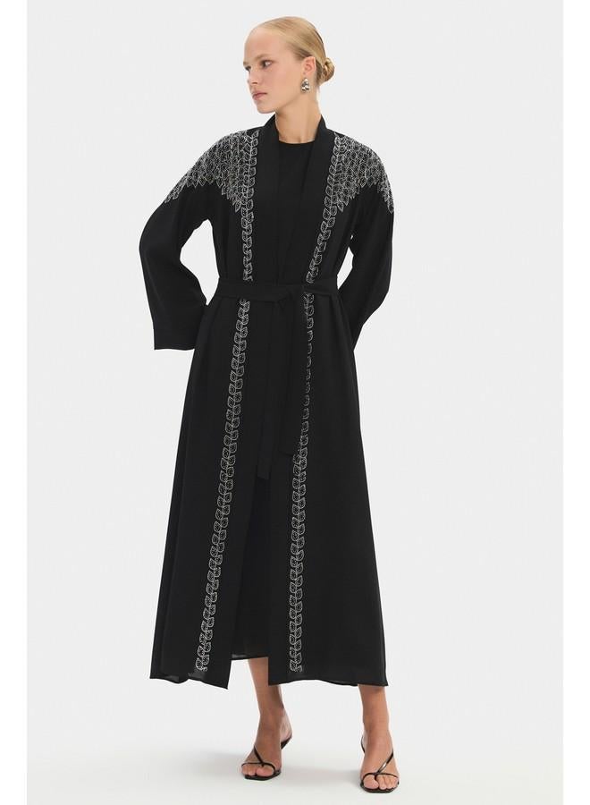 جون عباية نسائية مطرزة بتفاصيل سوداء من جوني - Image 2