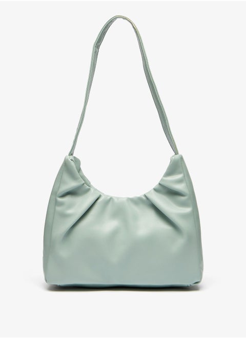 Shoexpress Solid Shoulder Bag with Handle and Magnetic Button Closure Blue