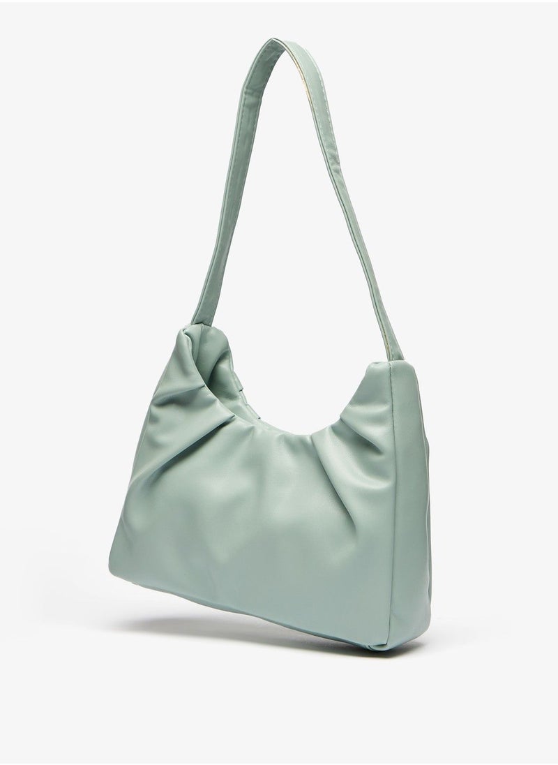 shoexpress - Shoexpress Solid Shoulder Bag with Handle and Magnetic Button Closure Blue - Image 1