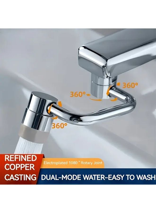 رأس صنبور قابل للتعديل من سبيكة النحاس باللون الفضي مع نظامين وذراع دوار 1080 وتدفق مزدوج للماء - Image 1